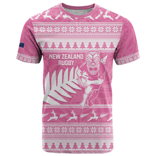 New Zealand Christmas Rugby Personalised T Shirt Meri Kirihimete All Black Maori Pink Version - Aussie Hoodie