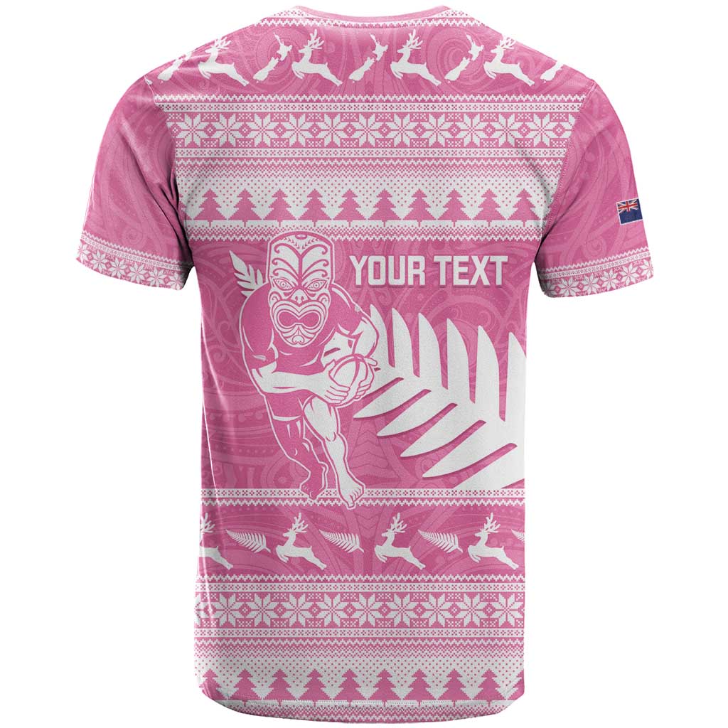 New Zealand Christmas Rugby Personalised T Shirt Meri Kirihimete All Black Maori Pink Version - Aussie Hoodie