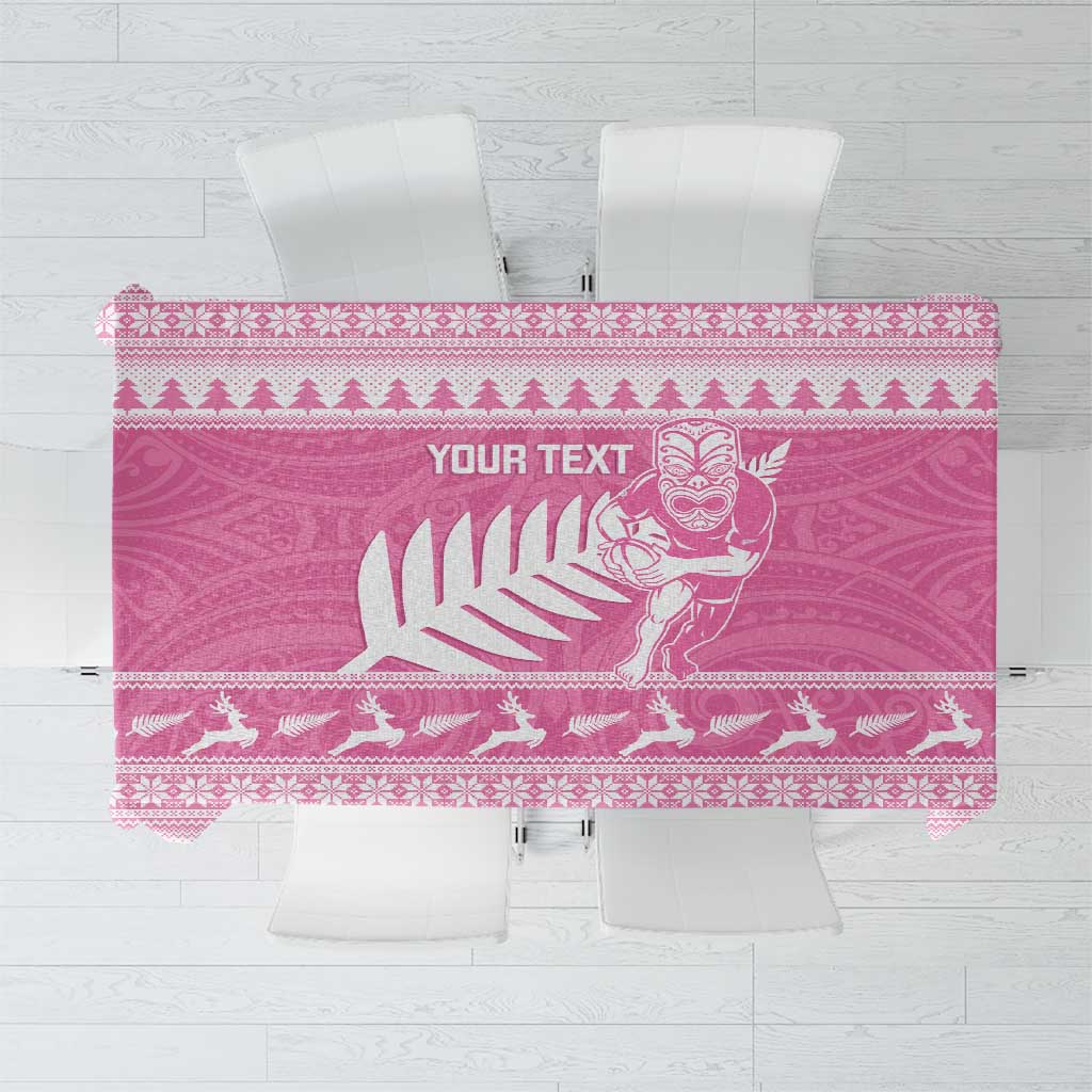 New Zealand Christmas Rugby Personalised Tablecloth Meri Kirihimete All Black Maori Pink Version - Aussie Hoodie