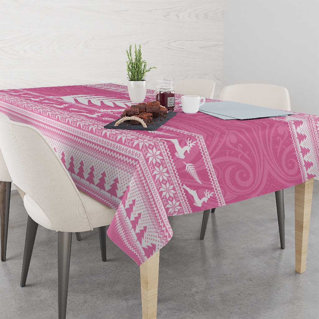 New Zealand Christmas Rugby Personalised Tablecloth Meri Kirihimete All Black Maori Pink Version - Aussie Hoodie