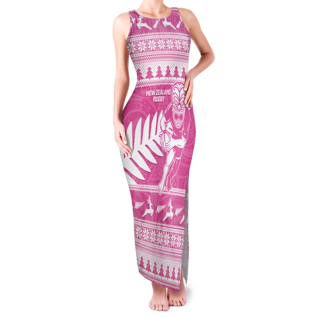 New Zealand Christmas Rugby Personalised Tank Maxi Dress Meri Kirihimete All Black Maori Pink Version - Aussie Hoodie