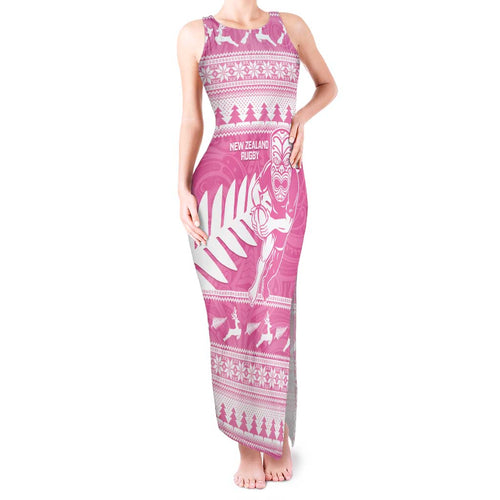 New Zealand Christmas Rugby Personalised Tank Maxi Dress Meri Kirihimete All Black Maori Pink Version - Aussie Hoodie