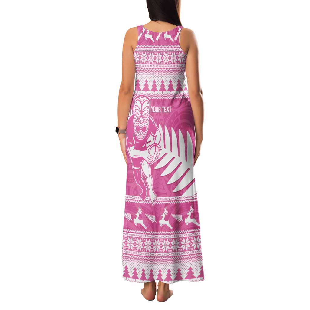 New Zealand Christmas Rugby Personalised Tank Maxi Dress Meri Kirihimete All Black Maori Pink Version - Aussie Hoodie