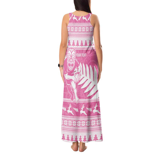 New Zealand Christmas Rugby Personalised Tank Maxi Dress Meri Kirihimete All Black Maori Pink Version - Aussie Hoodie