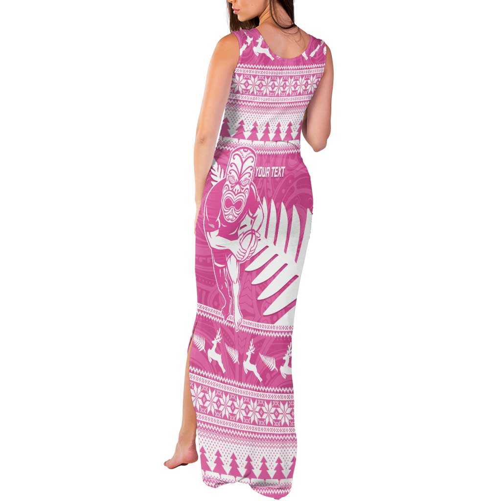 New Zealand Christmas Rugby Personalised Tank Maxi Dress Meri Kirihimete All Black Maori Pink Version - Aussie Hoodie