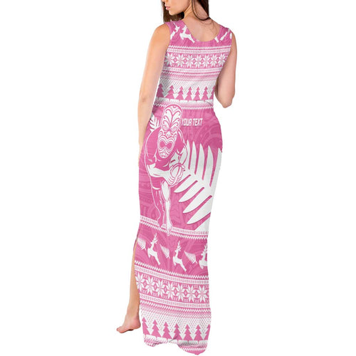 New Zealand Christmas Rugby Personalised Tank Maxi Dress Meri Kirihimete All Black Maori Pink Version - Aussie Hoodie