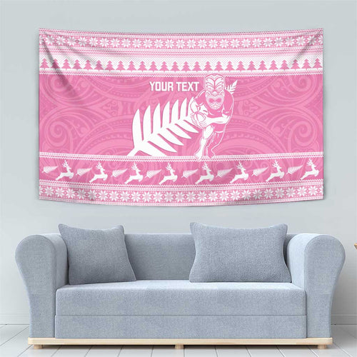 New Zealand Christmas Rugby Personalised Tapestry Meri Kirihimete All Black Maori Pink Version - Aussie Hoodie