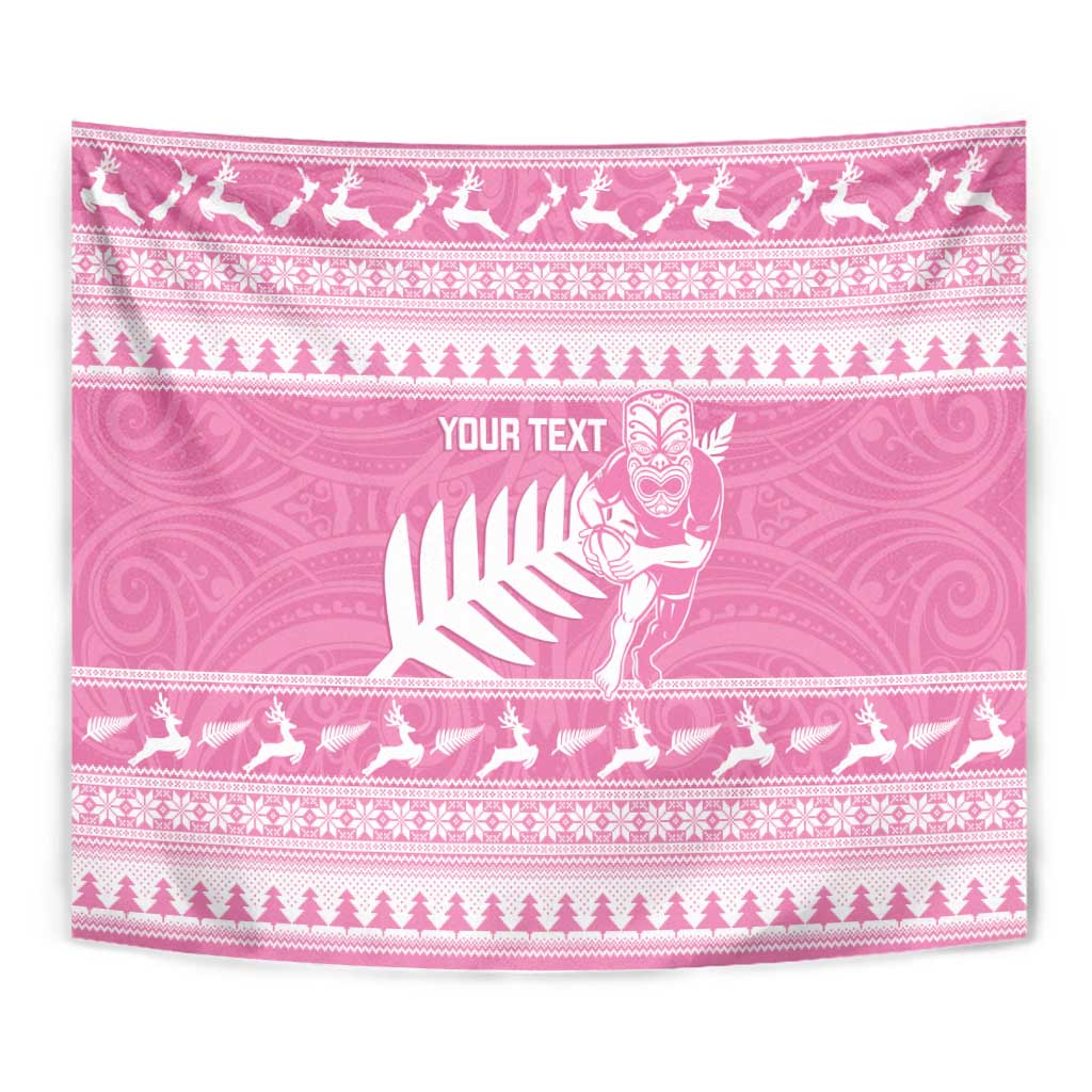 New Zealand Christmas Rugby Personalised Tapestry Meri Kirihimete All Black Maori Pink Version - Aussie Hoodie