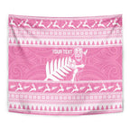 New Zealand Christmas Rugby Personalised Tapestry Meri Kirihimete All Black Maori Pink Version - Aussie Hoodie