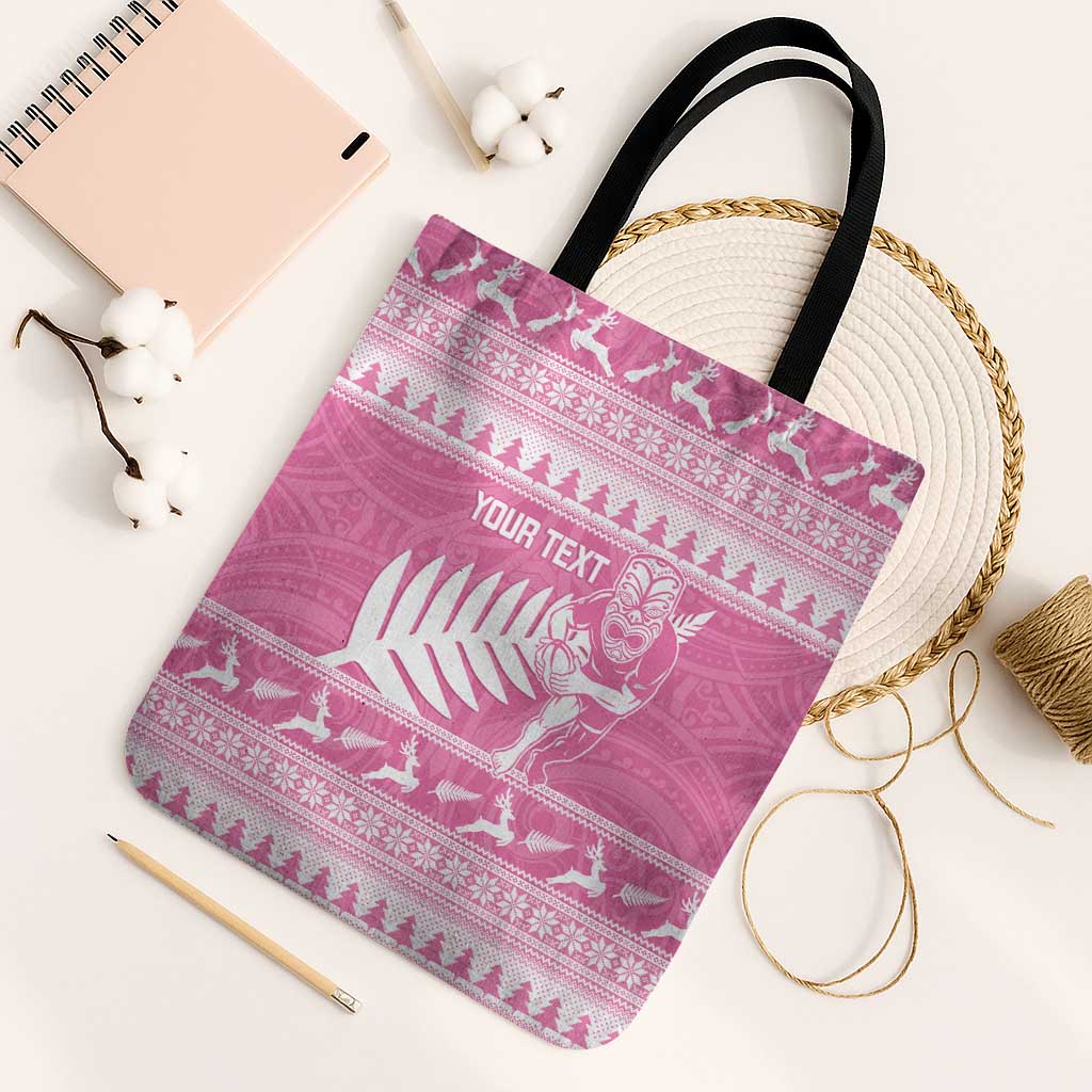 New Zealand Christmas Rugby Personalised Tote Bag Meri Kirihimete All Black Maori Pink Version - Aussie Hoodie