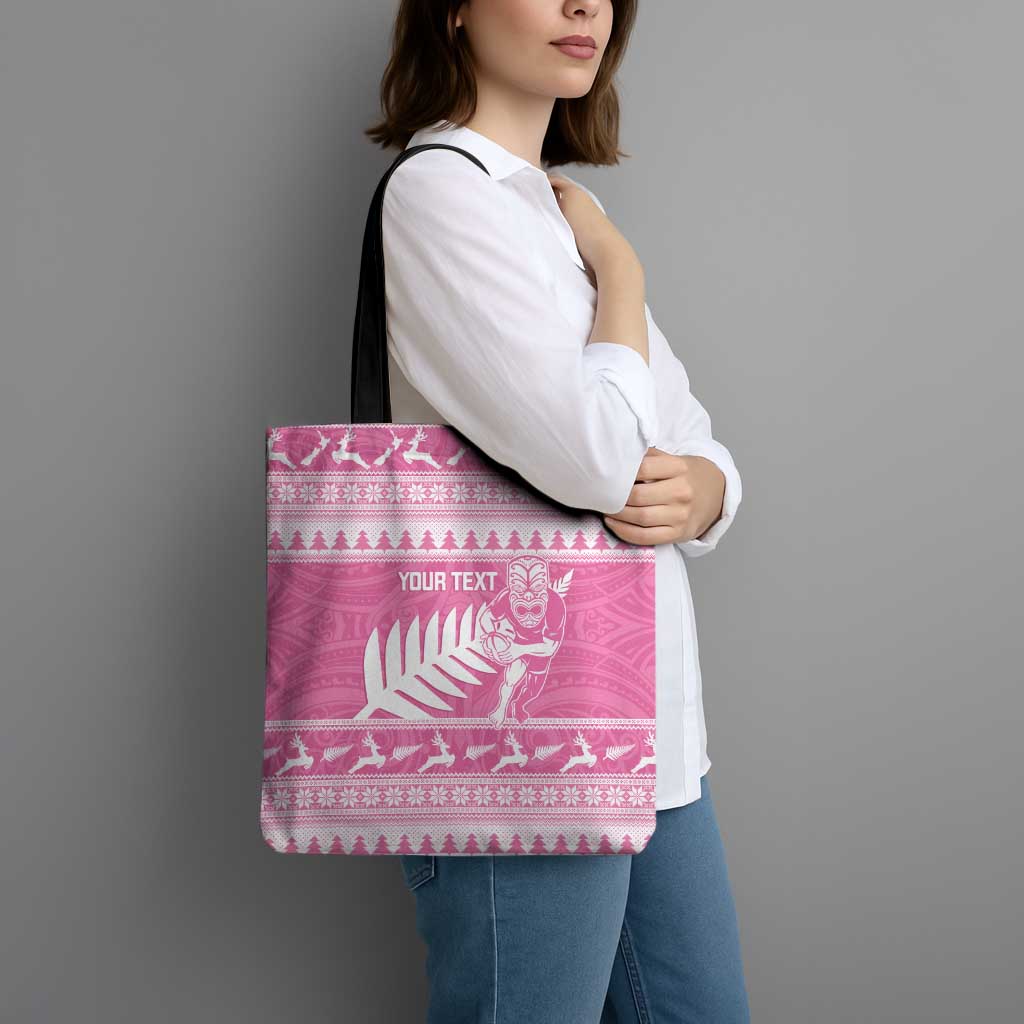 New Zealand Christmas Rugby Personalised Tote Bag Meri Kirihimete All Black Maori Pink Version - Aussie Hoodie