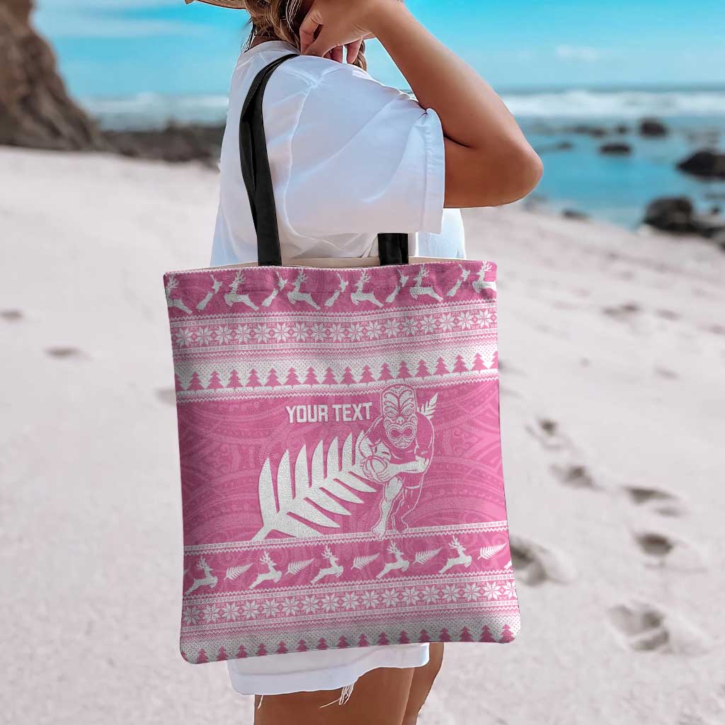 New Zealand Christmas Rugby Personalised Tote Bag Meri Kirihimete All Black Maori Pink Version - Aussie Hoodie