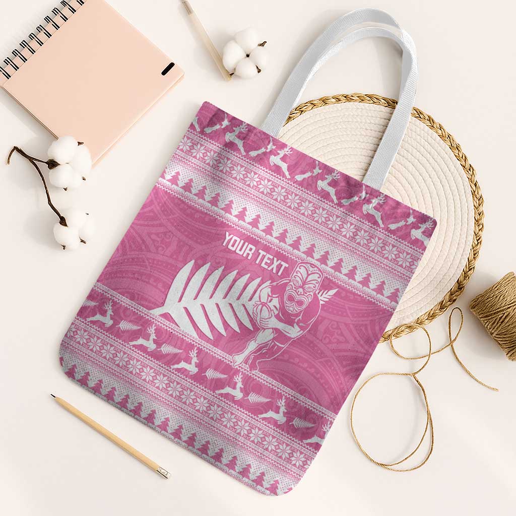 New Zealand Christmas Rugby Personalised Tote Bag Meri Kirihimete All Black Maori Pink Version - Aussie Hoodie