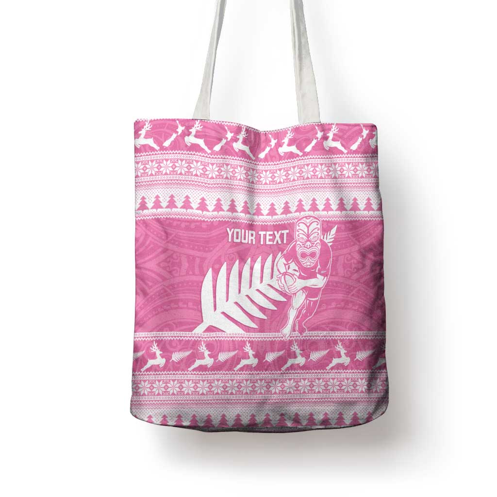 New Zealand Christmas Rugby Personalised Tote Bag Meri Kirihimete All Black Maori Pink Version - Aussie Hoodie