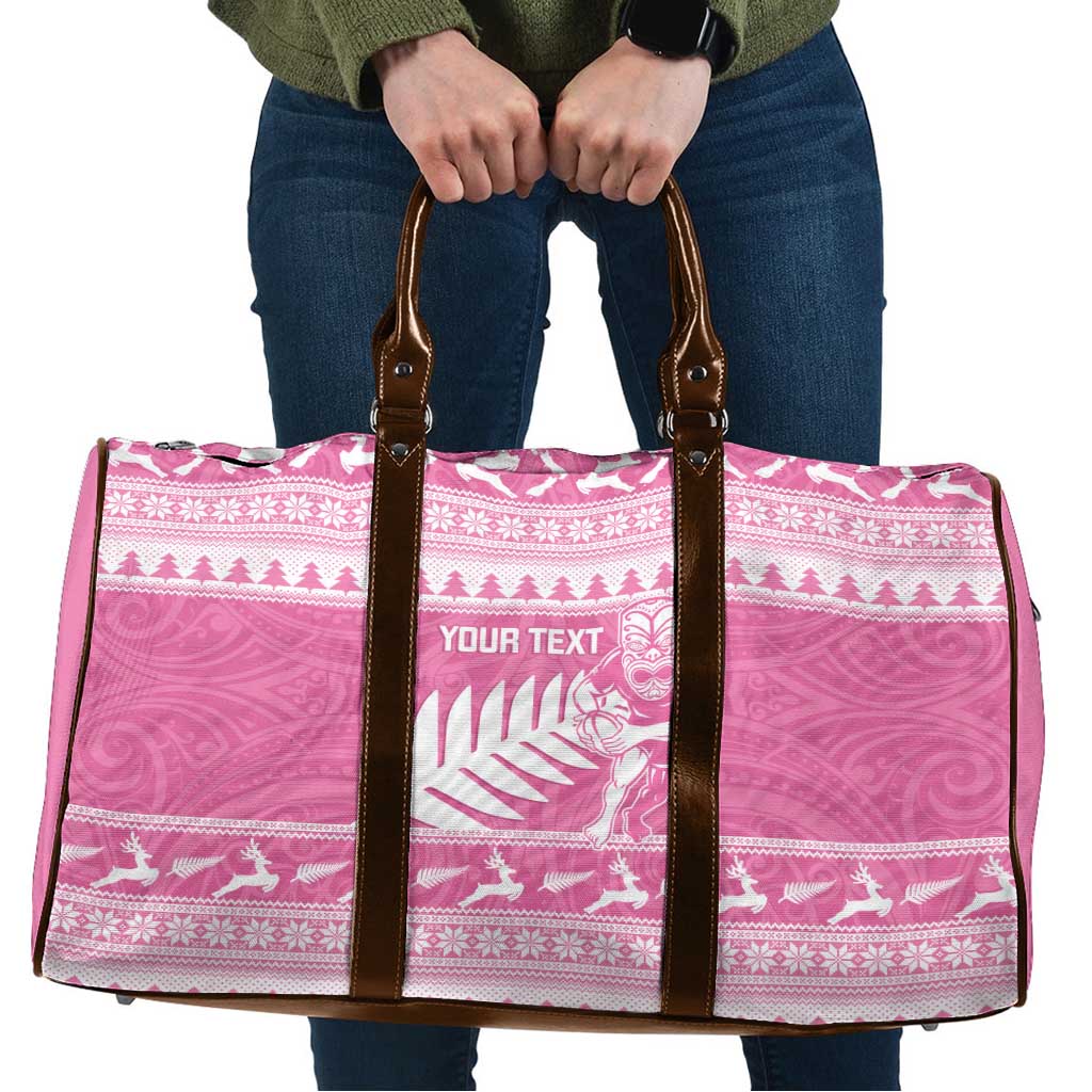New Zealand Christmas Rugby Personalised Travel Bag Meri Kirihimete All Black Maori Pink Version - Aussie Hoodie