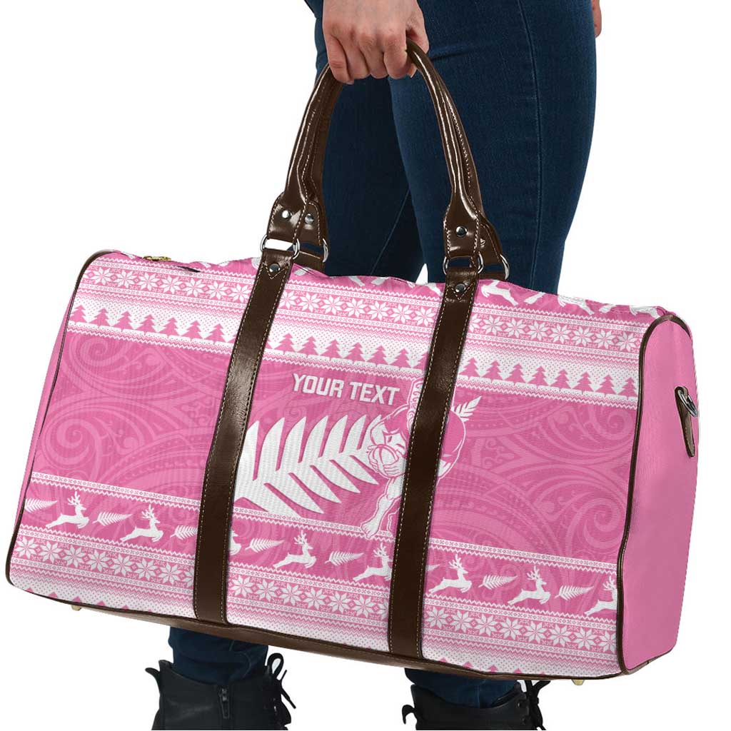 New Zealand Christmas Rugby Personalised Travel Bag Meri Kirihimete All Black Maori Pink Version - Aussie Hoodie