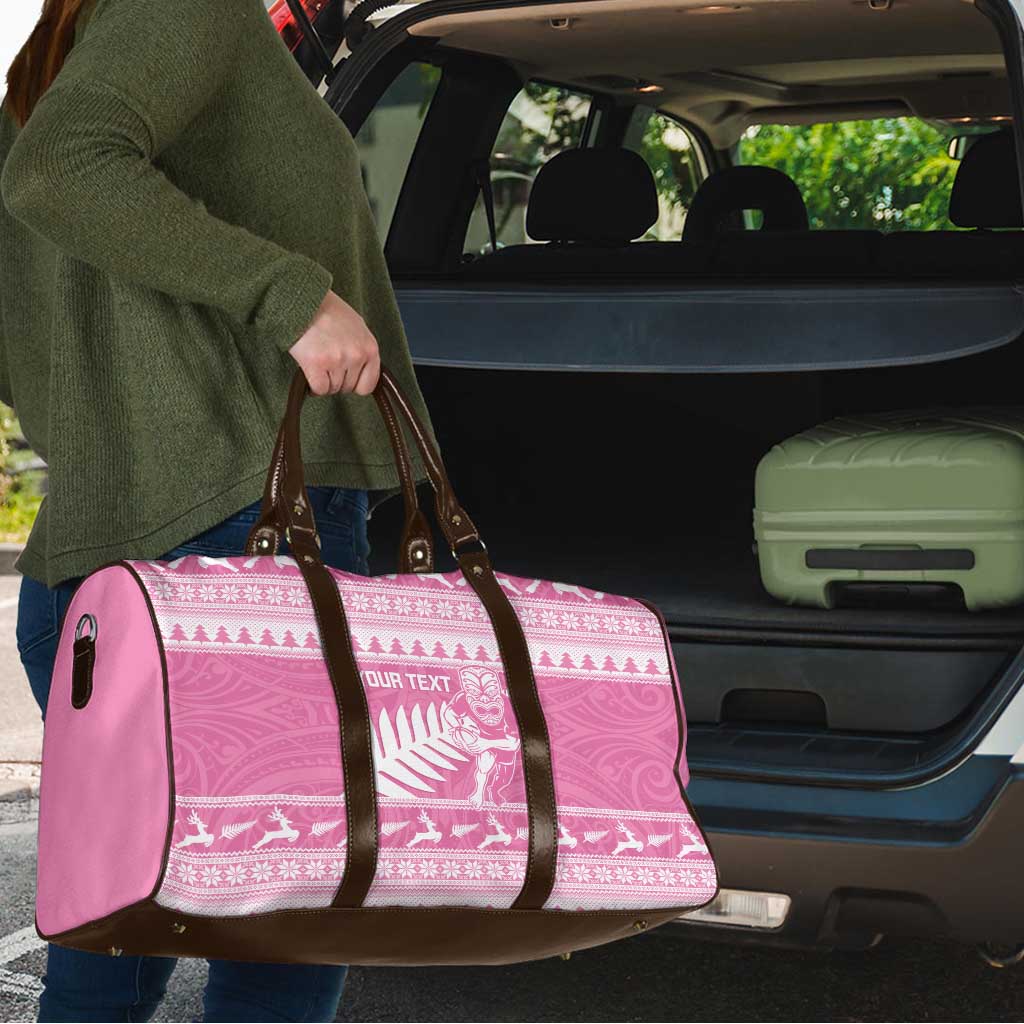 New Zealand Christmas Rugby Personalised Travel Bag Meri Kirihimete All Black Maori Pink Version - Aussie Hoodie