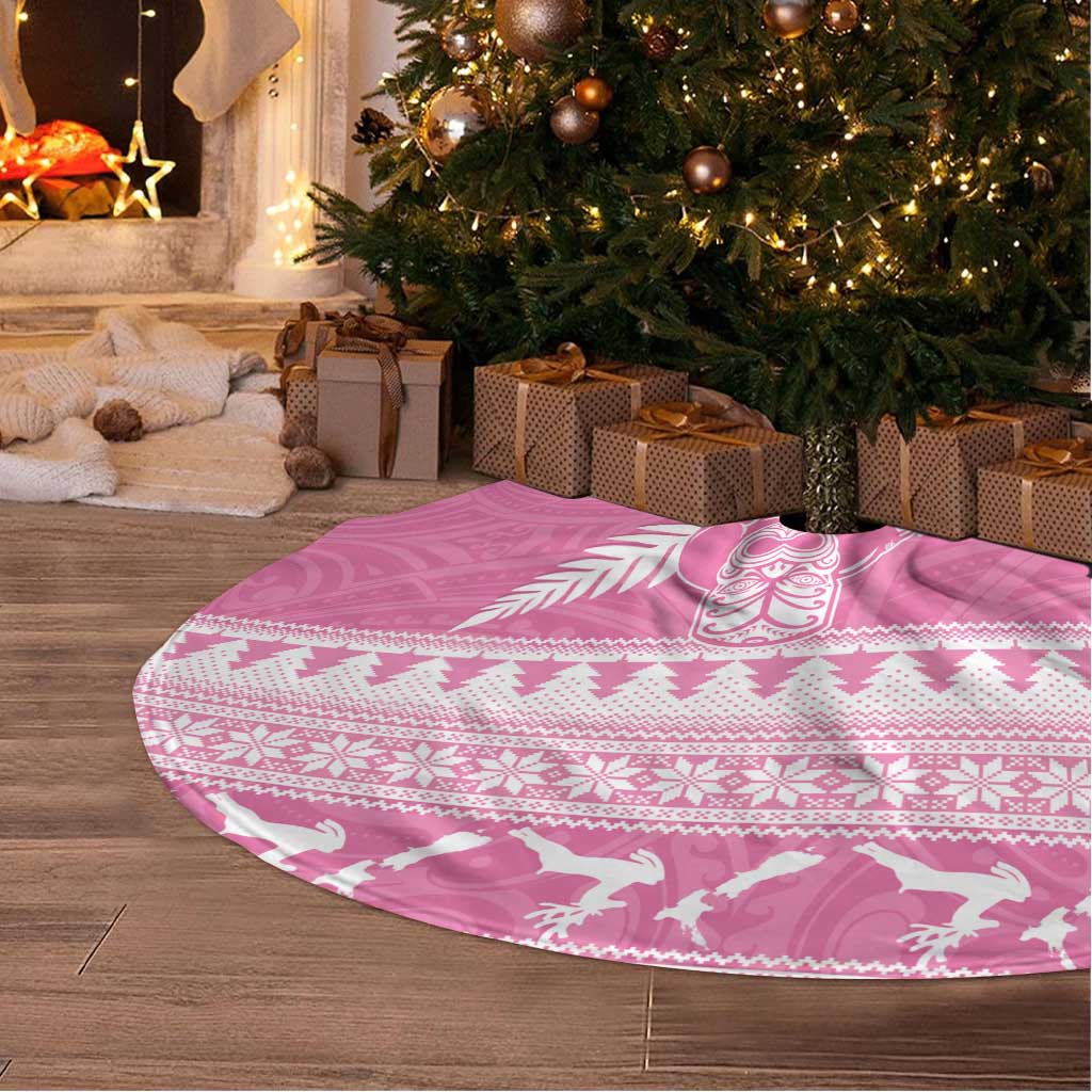 New Zealand Christmas Rugby Tree Skirt Meri Kirihimete All Black Maori Pink Version - Aussie Hoodie