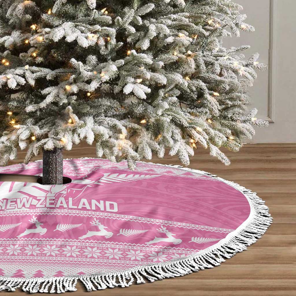 New Zealand Christmas Rugby Tree Skirt Meri Kirihimete All Black Maori Pink Version - Aussie Hoodie