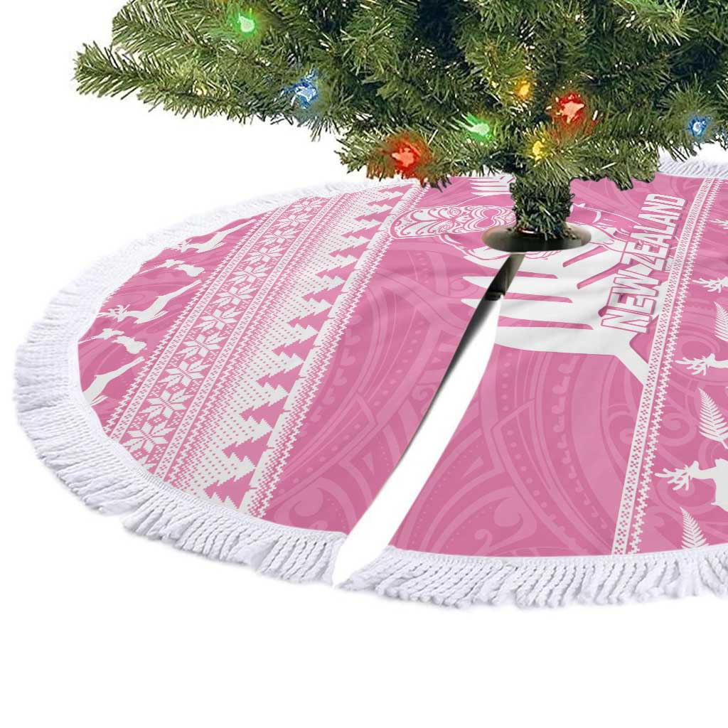 New Zealand Christmas Rugby Tree Skirt Meri Kirihimete All Black Maori Pink Version - Aussie Hoodie