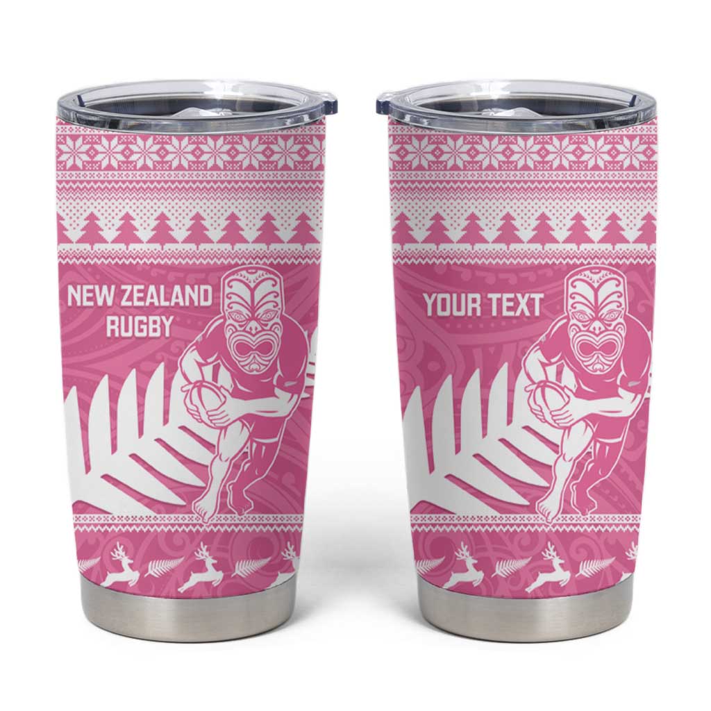 New Zealand Christmas Rugby Personalised Tumbler Cup Meri Kirihimete All Black Maori Pink Version - Aussie Hoodie