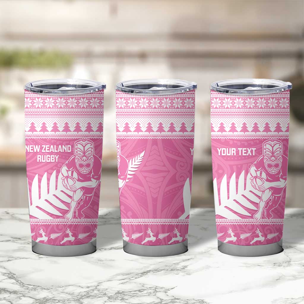 New Zealand Christmas Rugby Personalised Tumbler Cup Meri Kirihimete All Black Maori Pink Version - Aussie Hoodie