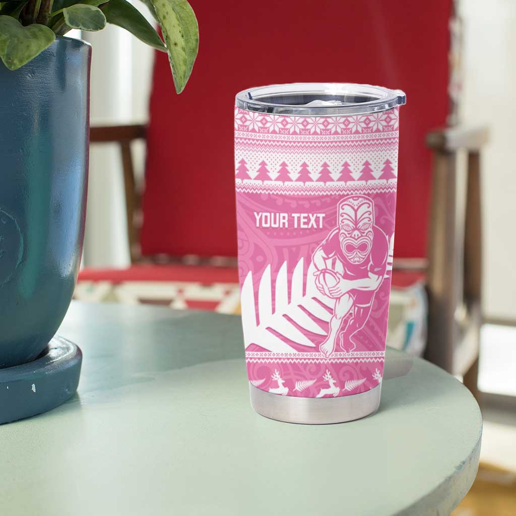 New Zealand Christmas Rugby Personalised Tumbler Cup Meri Kirihimete All Black Maori Pink Version - Aussie Hoodie