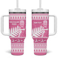 New Zealand Christmas Rugby Personalised Tumbler With Handle Meri Kirihimete All Black Maori Pink Version - Aussie Hoodie