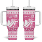 New Zealand Christmas Rugby Personalised Tumbler With Handle Meri Kirihimete All Black Maori Pink Version - Aussie Hoodie
