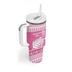 New Zealand Christmas Rugby Personalised Tumbler With Handle Meri Kirihimete All Black Maori Pink Version - Aussie Hoodie