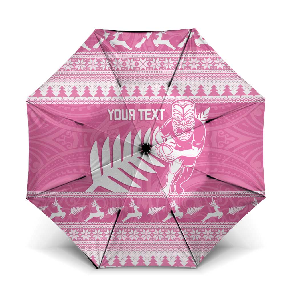New Zealand Christmas Rugby Personalised Umbrella Meri Kirihimete All Black Maori Pink Version - Aussie Hoodie
