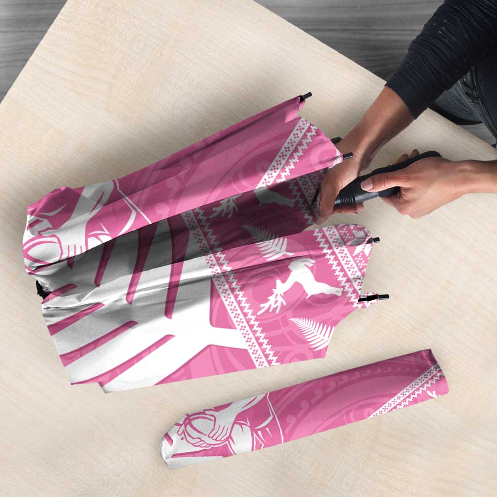 New Zealand Christmas Rugby Personalised Umbrella Meri Kirihimete All Black Maori Pink Version - Aussie Hoodie