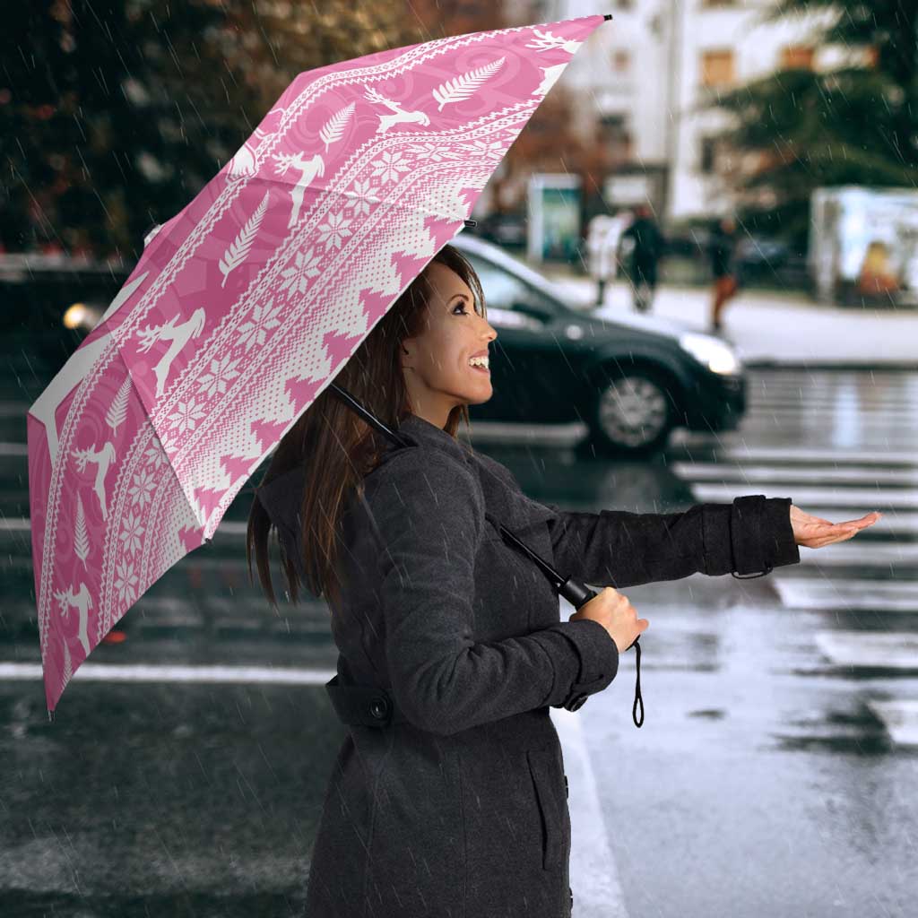 New Zealand Christmas Rugby Personalised Umbrella Meri Kirihimete All Black Maori Pink Version - Aussie Hoodie