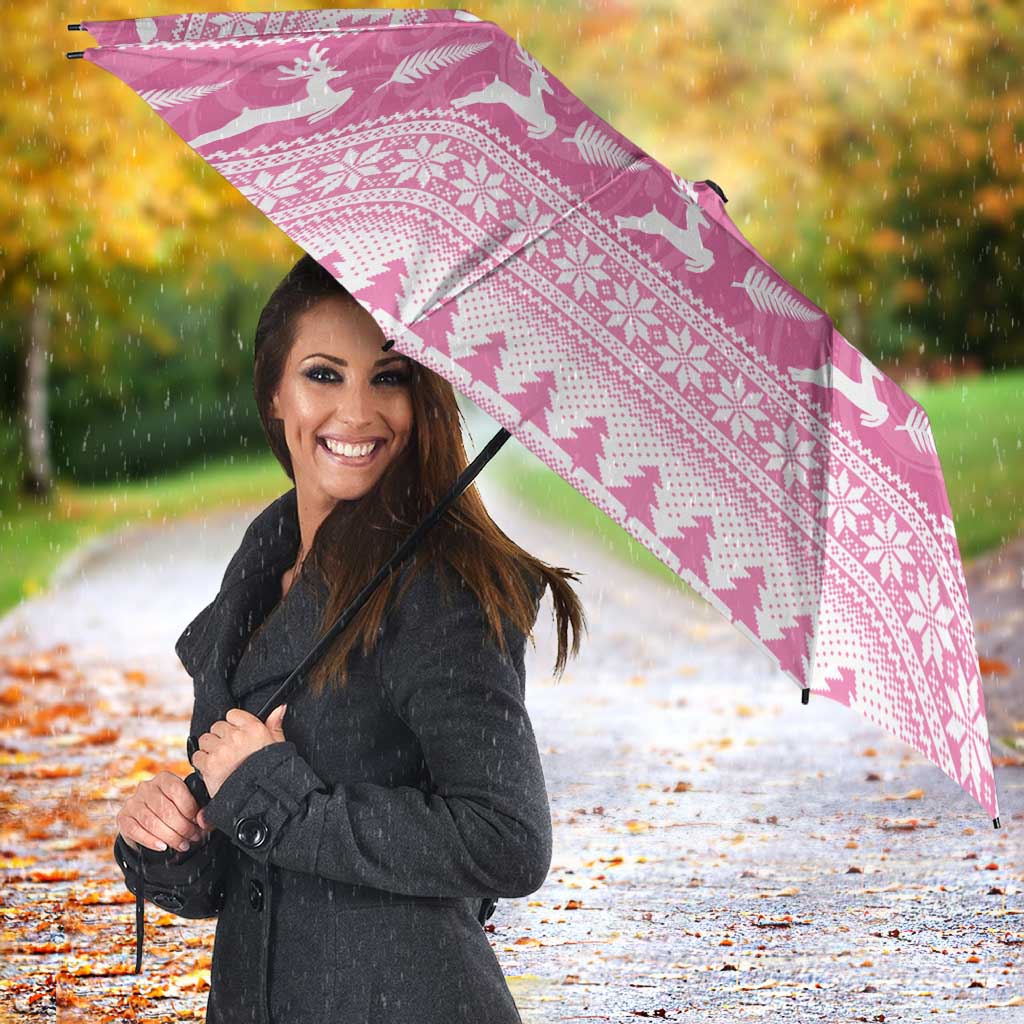 New Zealand Christmas Rugby Personalised Umbrella Meri Kirihimete All Black Maori Pink Version - Aussie Hoodie