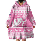 New Zealand Christmas Rugby Personalised Wearable Blanket Hoodie Meri Kirihimete All Black Maori Pink Version - Aussie Hoodie