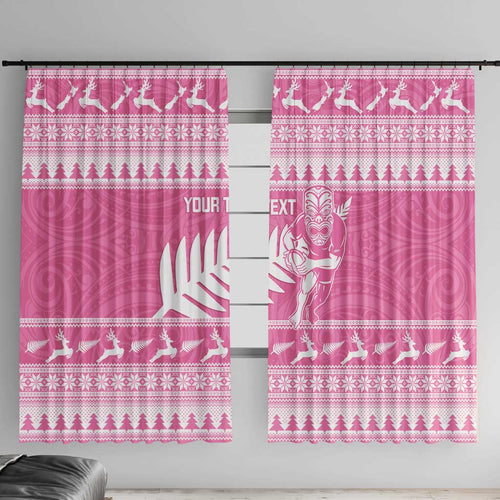 New Zealand Christmas Rugby Personalised Window Curtain Meri Kirihimete All Black Maori Pink Version - Aussie Hoodie