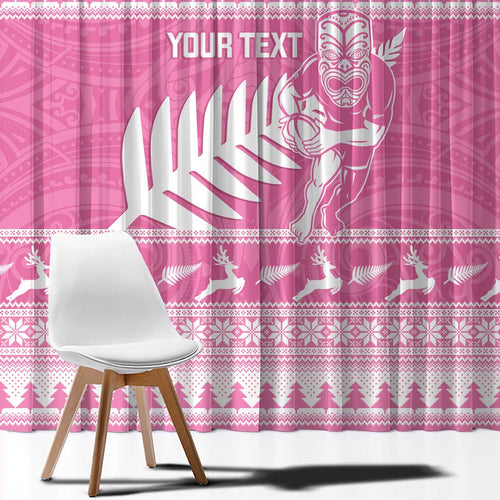 New Zealand Christmas Rugby Personalised Window Curtain Meri Kirihimete All Black Maori Pink Version - Aussie Hoodie
