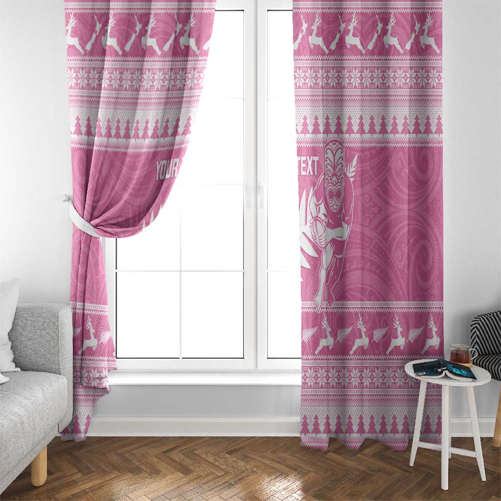 New Zealand Christmas Rugby Personalised Window Curtain Meri Kirihimete All Black Maori Pink Version - Aussie Hoodie