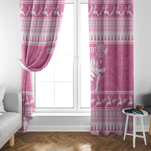 New Zealand Christmas Rugby Personalised Window Curtain Meri Kirihimete All Black Maori Pink Version - Aussie Hoodie