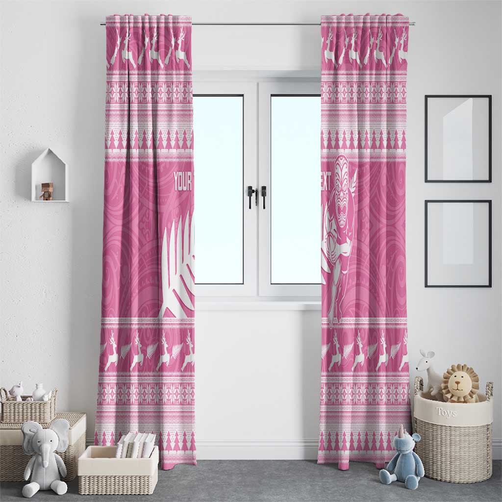 New Zealand Christmas Rugby Personalised Window Curtain Meri Kirihimete All Black Maori Pink Version - Aussie Hoodie