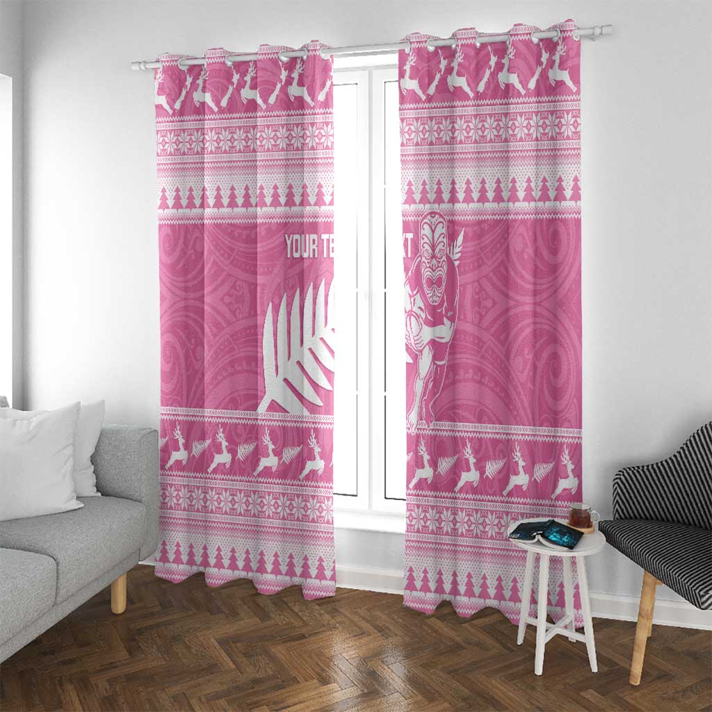 New Zealand Christmas Rugby Personalised Window Curtain Meri Kirihimete All Black Maori Pink Version - Aussie Hoodie