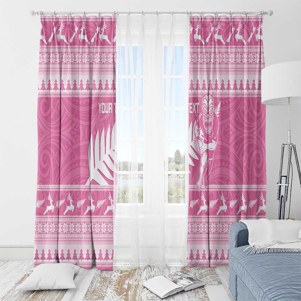 New Zealand Christmas Rugby Personalised Window Curtain Meri Kirihimete All Black Maori Pink Version - Aussie Hoodie