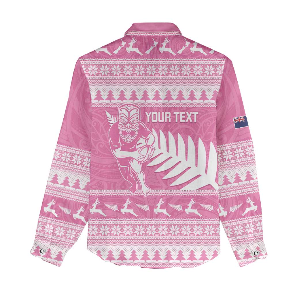 New Zealand Christmas Rugby Personalised Women Casual Shirt Meri Kirihimete All Black Maori Pink Version - Aussie Hoodie