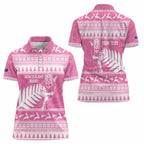 New Zealand Christmas Rugby Personalised Women Polo Shirt Meri Kirihimete All Black Maori Pink Version - Aussie Hoodie