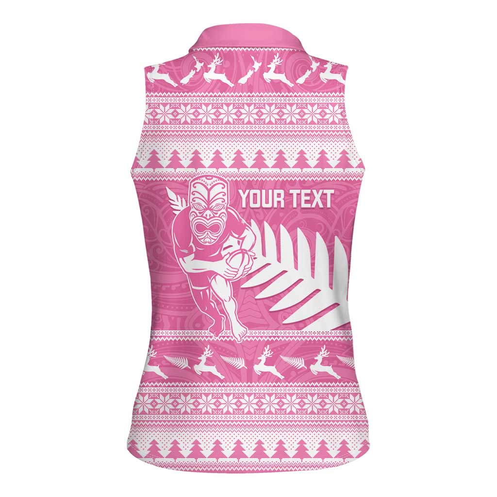 New Zealand Christmas Rugby Personalised Women Sleeveless Polo Shirt Meri Kirihimete All Black Maori Pink Version - Aussie Hoodie