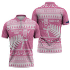 New Zealand Christmas Rugby Personalised Zipper Polo Shirt Meri Kirihimete All Black Maori Pink Version - Aussie Hoodie