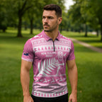New Zealand Christmas Rugby Personalised Zipper Polo Shirt Meri Kirihimete All Black Maori Pink Version - Aussie Hoodie