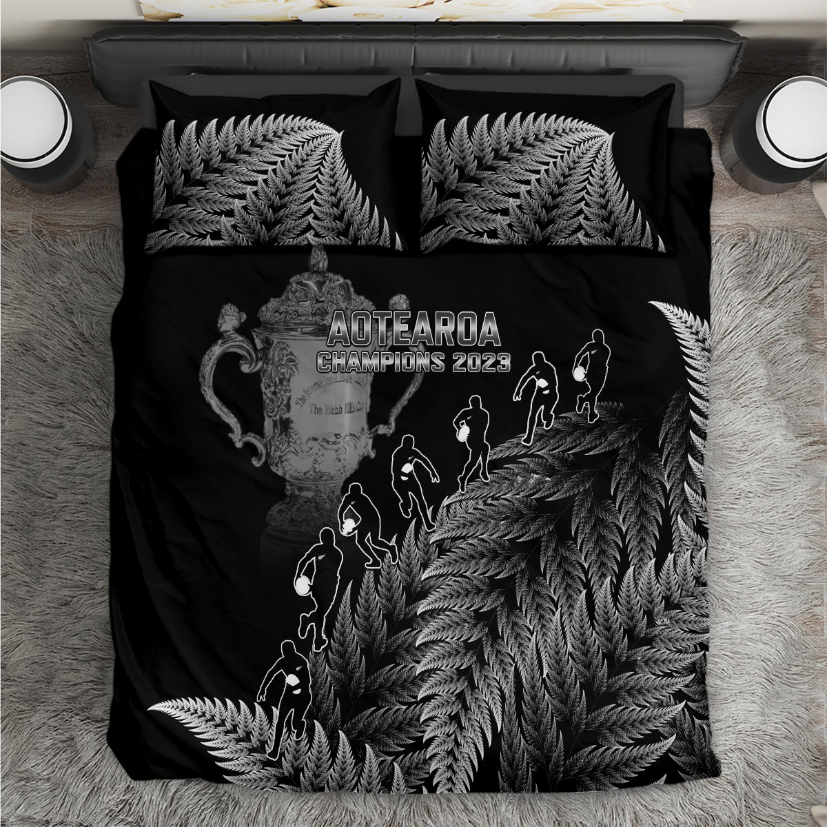 custom-new-zealand-silver-fern-rugby-bedding-set-all-black-go-champions-2023-with-trophy-proud