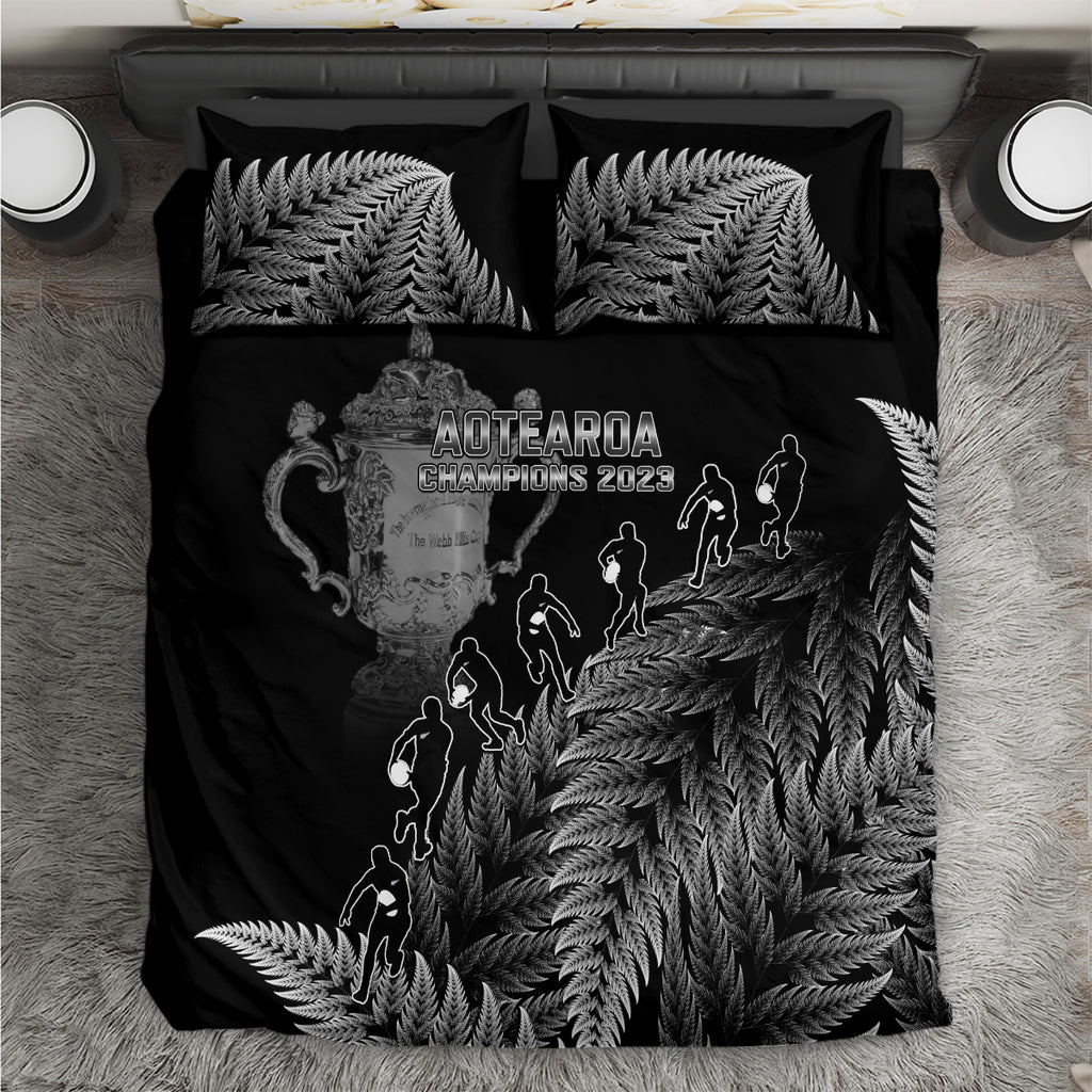 custom-new-zealand-silver-fern-rugby-bedding-set-all-black-go-champions-2023-with-trophy-proud