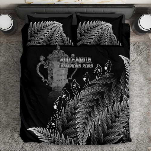 custom-new-zealand-silver-fern-rugby-bedding-set-all-black-go-champions-2023-with-trophy-proud